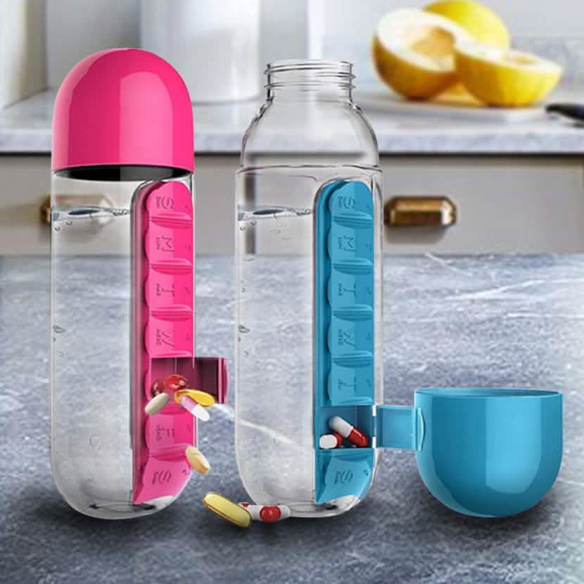 Built-in Pill Organizer 600ml Water Bottle Wellness - DailySale