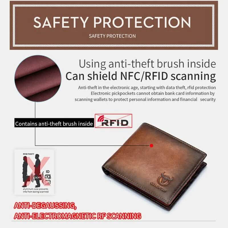 BULLCAPTAIN Men Genuine Leather Vintager RFID Blocking Anti-theft Wallet Men's Shoes & Accessories - DailySale
