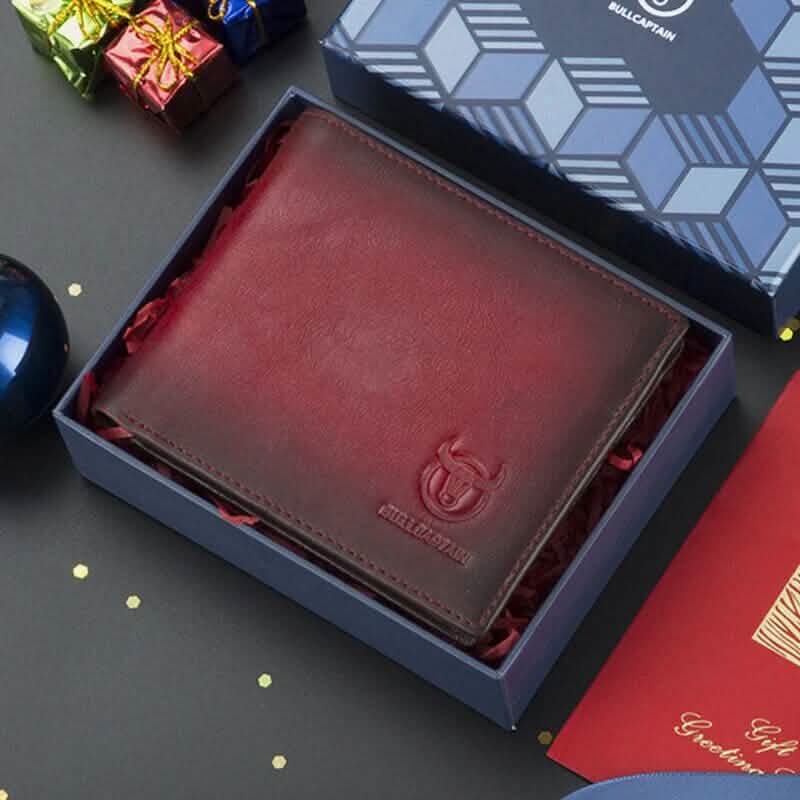 BULLCAPTAIN Men Genuine Leather Vintager RFID Blocking Anti-theft Wallet Men's Shoes & Accessories Red - DailySale