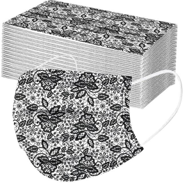 Butterfly Disposable Mask Flowers Lace Face Masks & PPE 50-Pieces A - DailySale