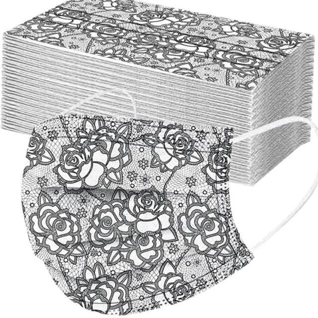 Butterfly Disposable Mask Flowers Lace Face Masks & PPE 50-Pieces B - DailySale