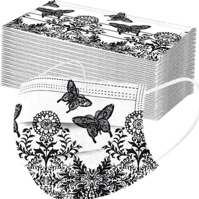 Butterfly Disposable Mask Flowers Lace Face Masks & PPE 50-Pieces C - DailySale