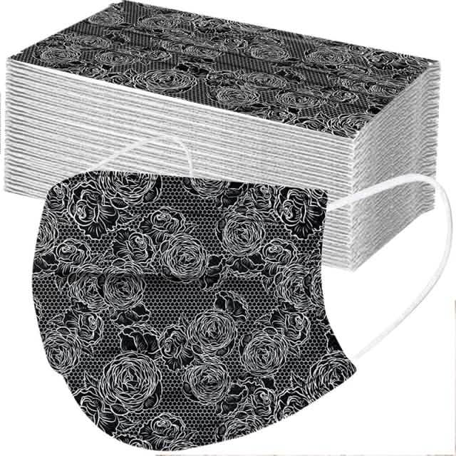 Butterfly Disposable Mask Flowers Lace Face Masks & PPE 50-Pieces D - DailySale