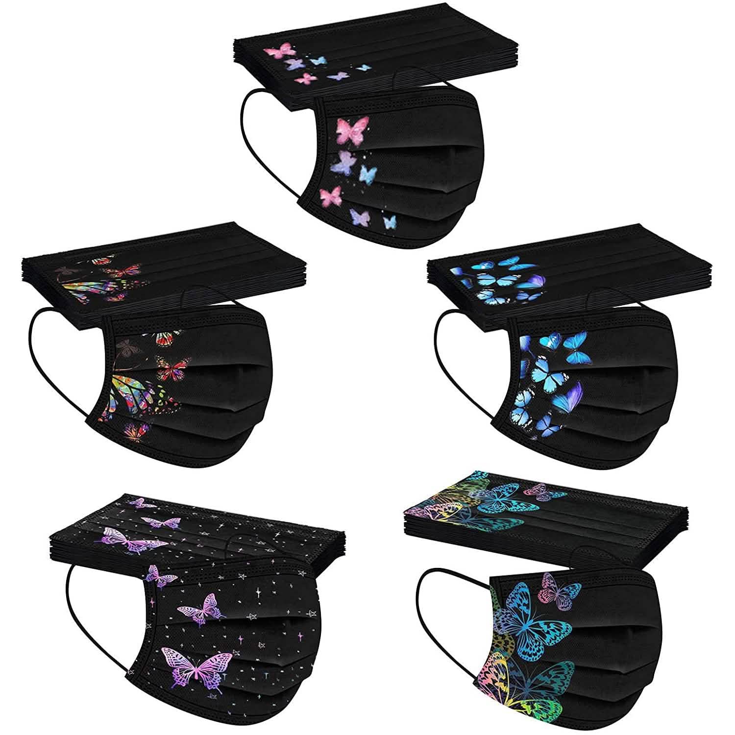 Butterfly Printed Paper Mask Face Masks & PPE 50-Pieces - DailySale