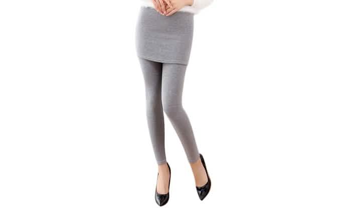 Thick Lined Leggings with Attached Skirt - Light Gray - DailySale, Inc