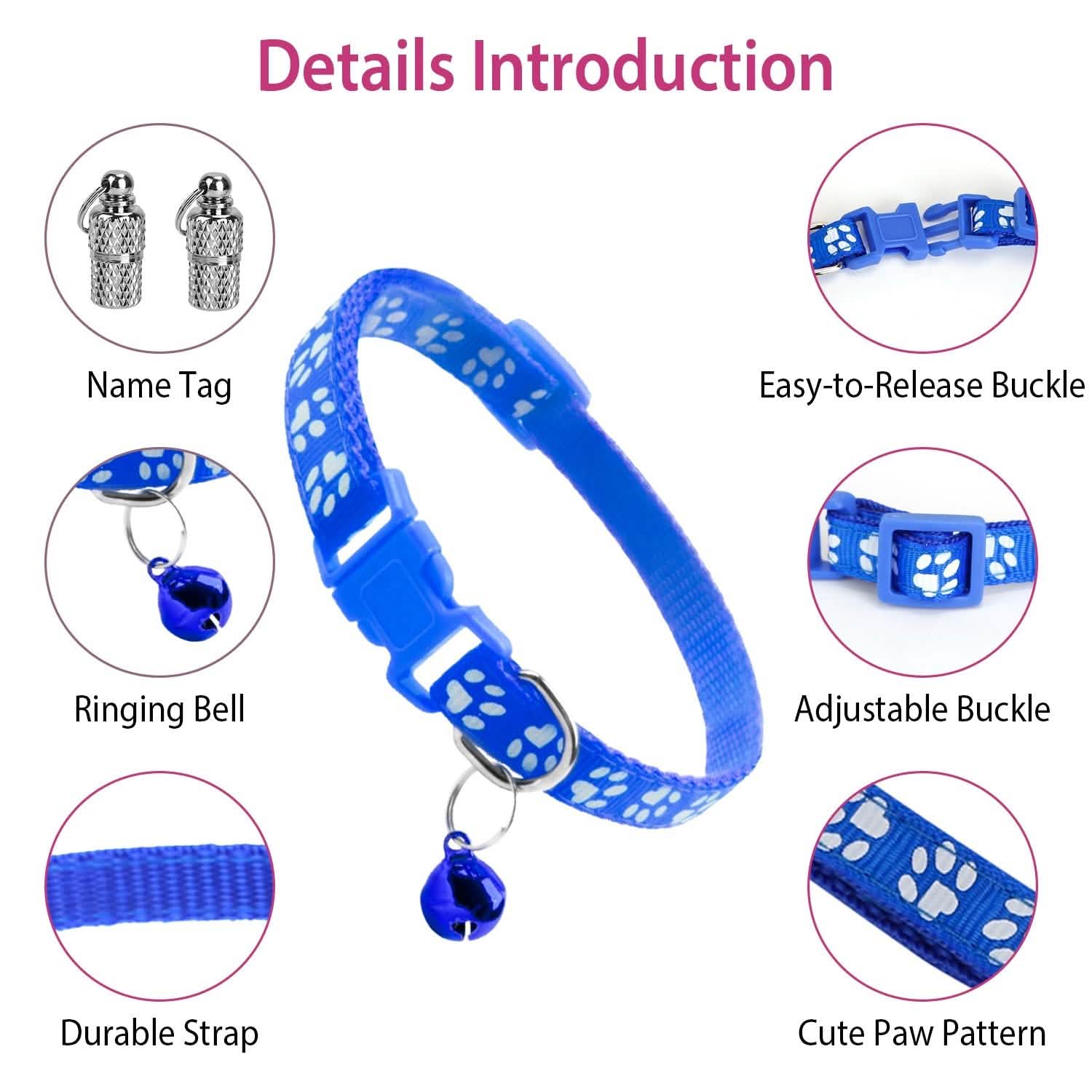 Ca2-Pack: Adjustable Kitten Collar with Bell Name Tag Pet Supplies - DailySale
