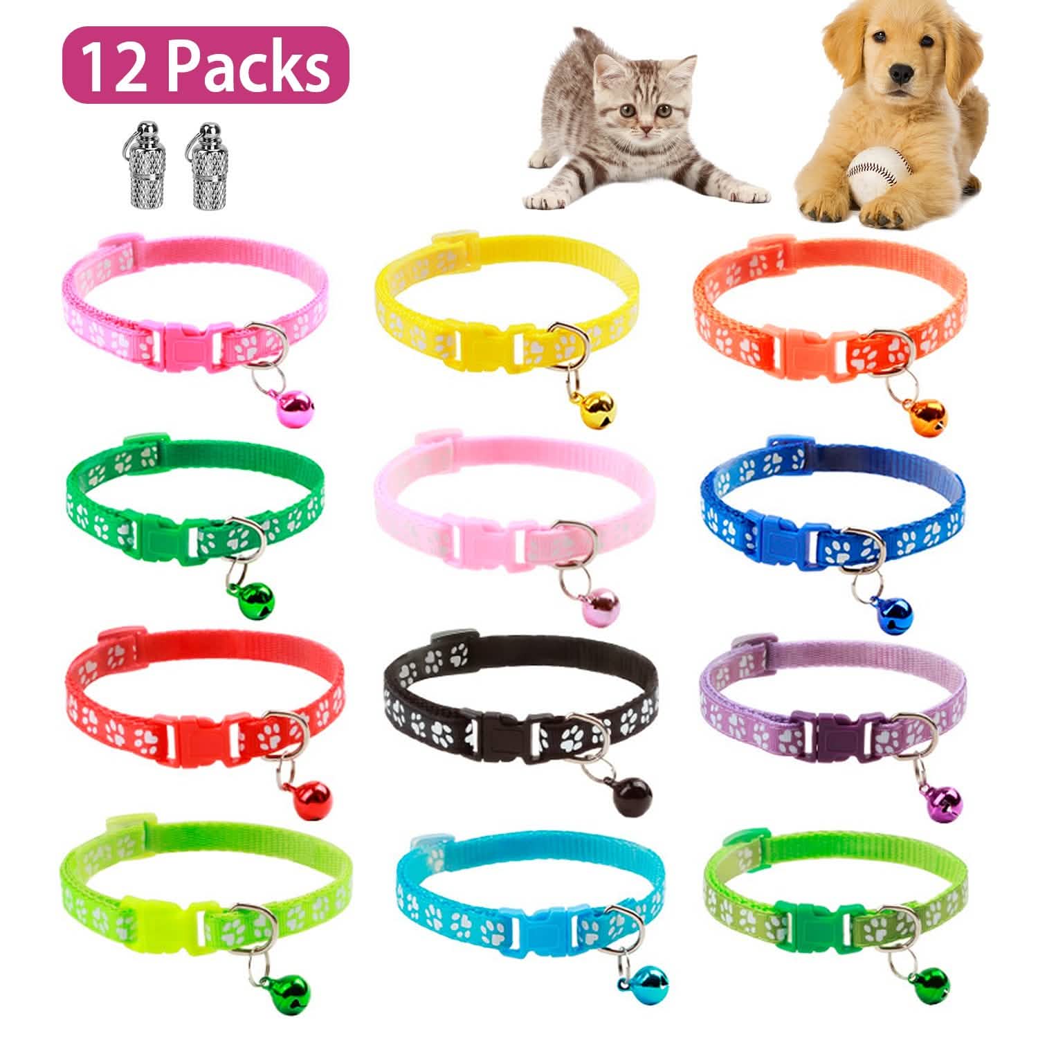Ca2-Pack: Adjustable Kitten Collar with Bell Name Tag Pet Supplies - DailySale