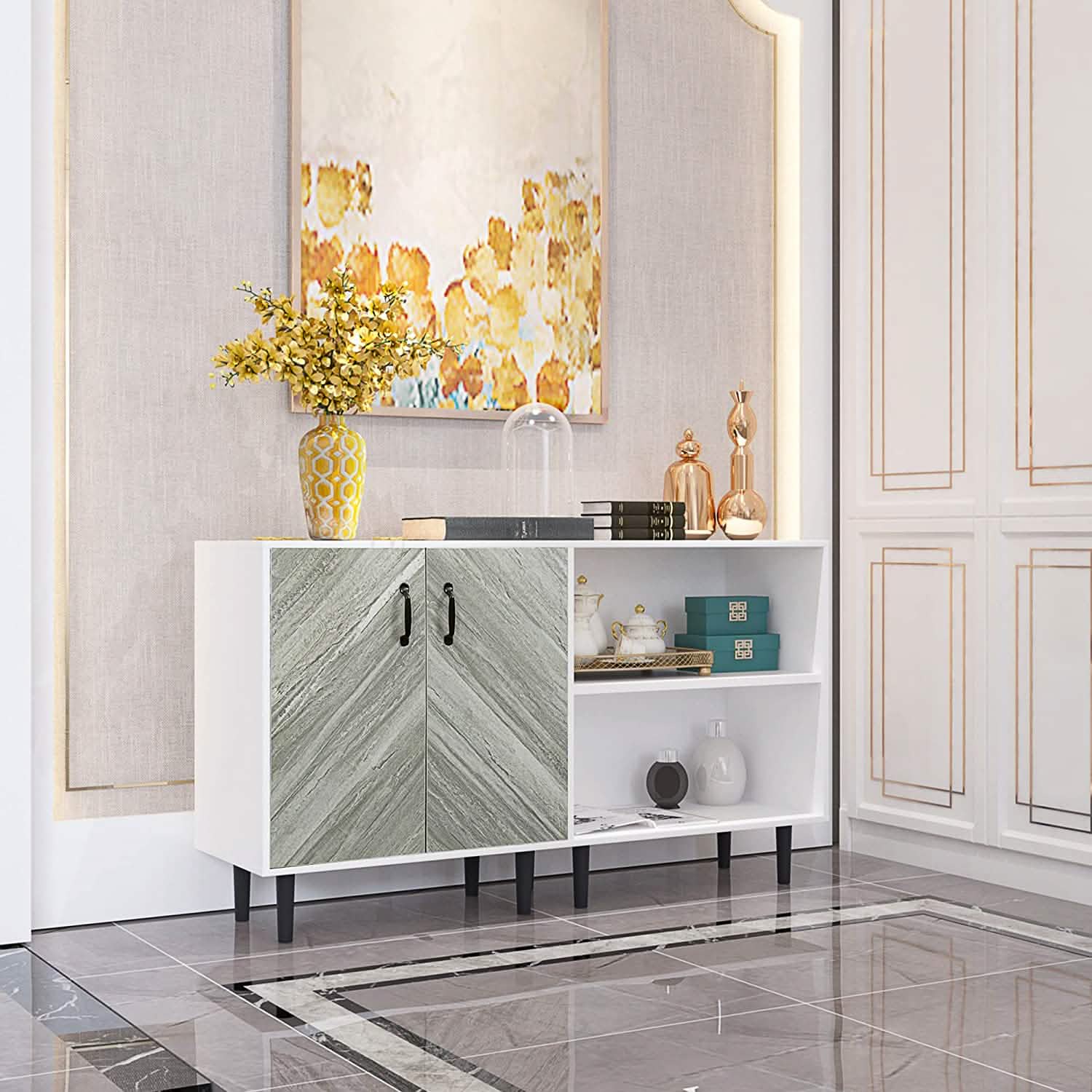 Cabinet with 2-Doors and 3-Open Shelves Furniture & Decor - DailySale