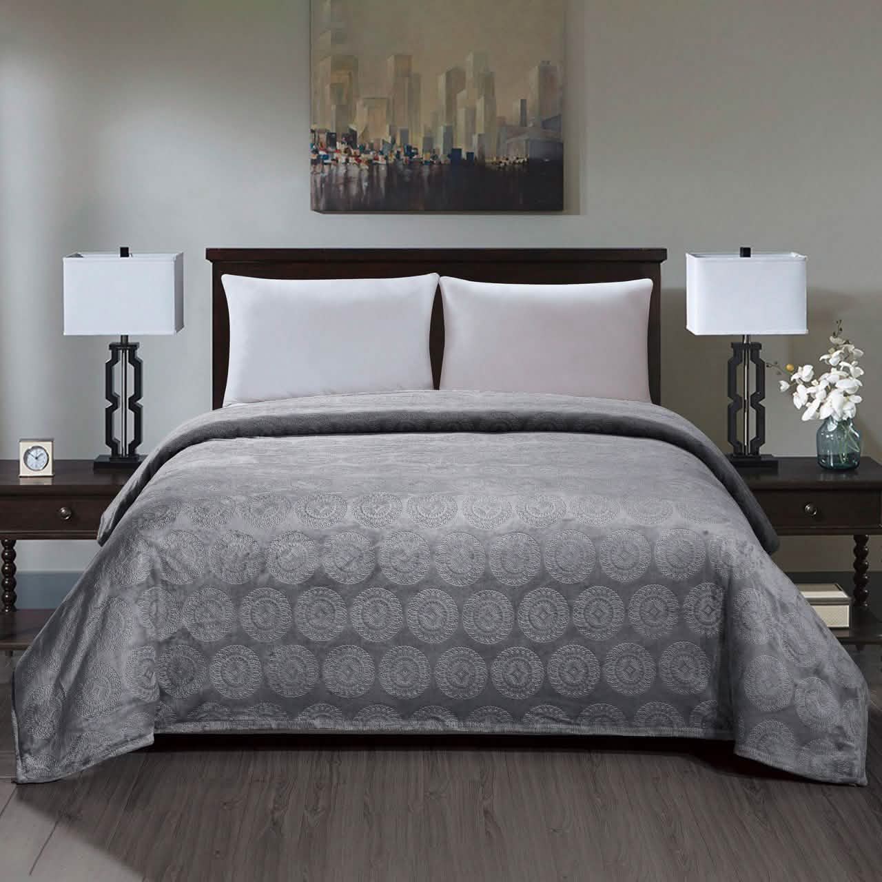 Caesar French Collection Flannel Fleece Blanket Bedding Gray Queen - DailySale