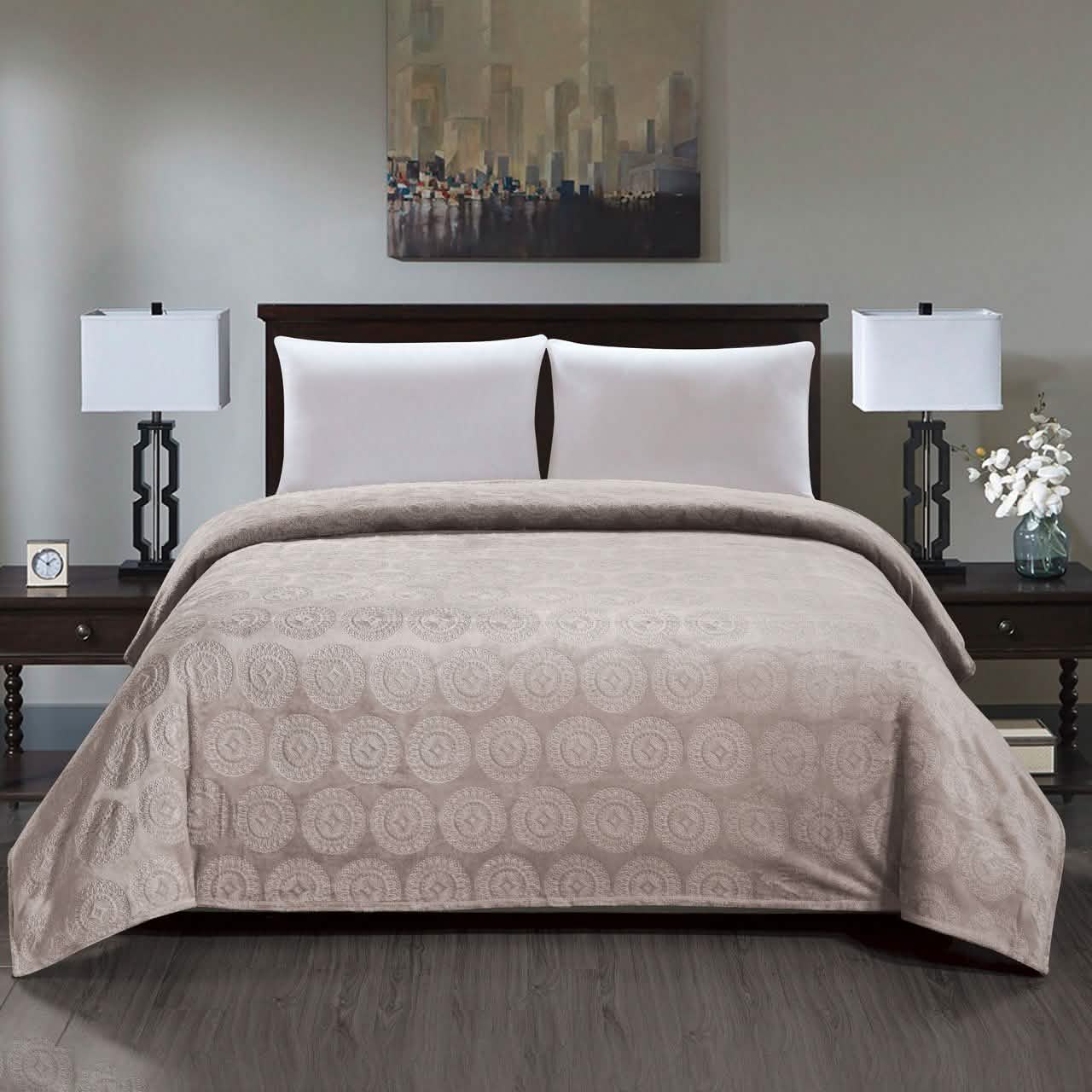 Caesar French Collection Flannel Fleece Blanket Bedding Ivory Queen - DailySale