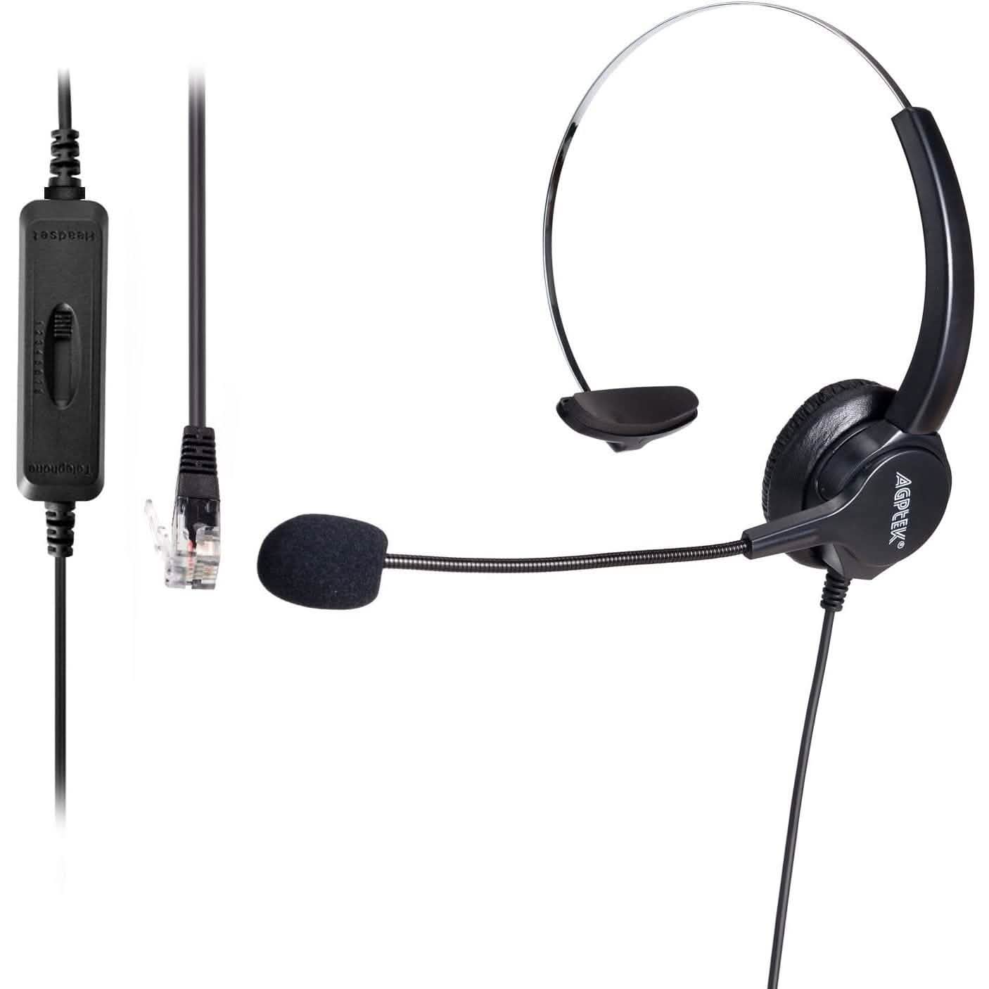 Call Center Hands-Free Noise Cancelling Corded Monaural Headset Headphones & Audio - DailySale