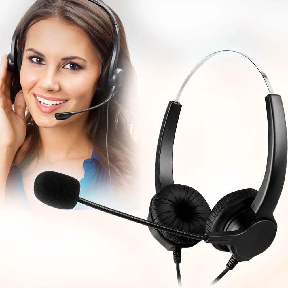 Call Center Noise Cancelling Corded Binaural Hands-free Headset with Microphone Headphones & Audio - DailySale