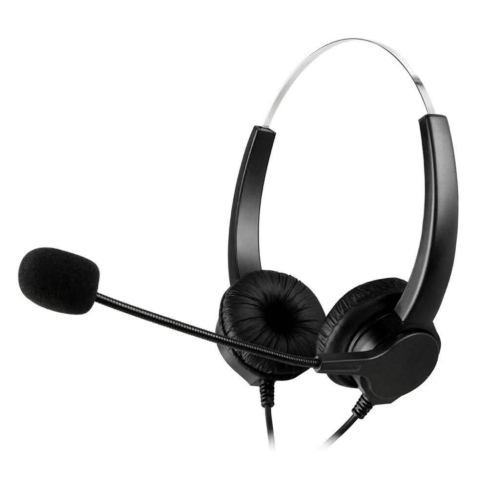 Call Center Noise Cancelling Corded Binaural Hands-free Headset with Microphone Headphones & Audio - DailySale