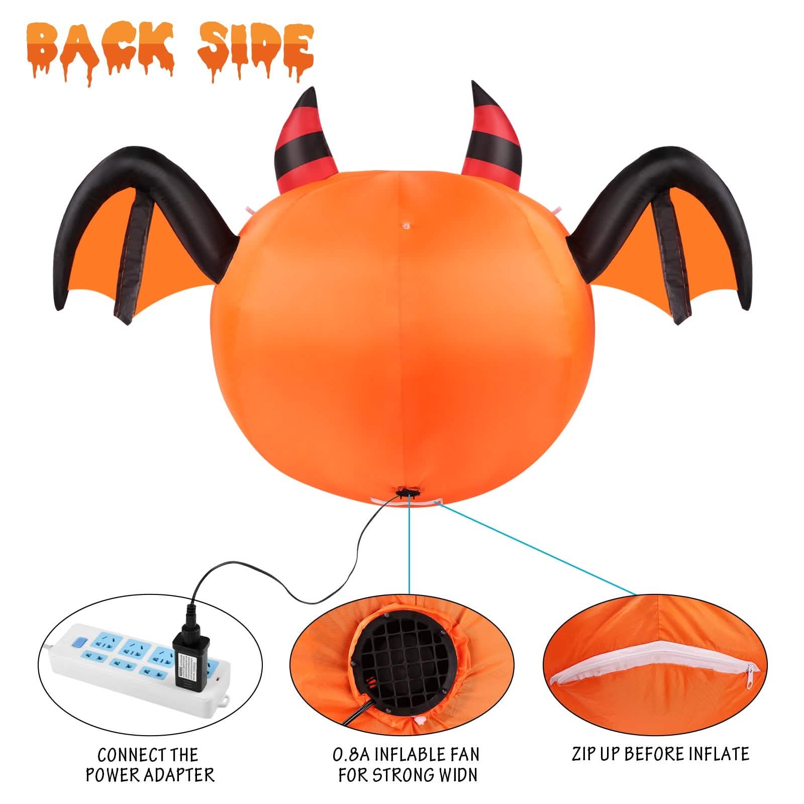 CAMAULAN 4FT Halloween Pumpkin Outdoor Decoration with a Bat Holiday Decor & Apparel - DailySale