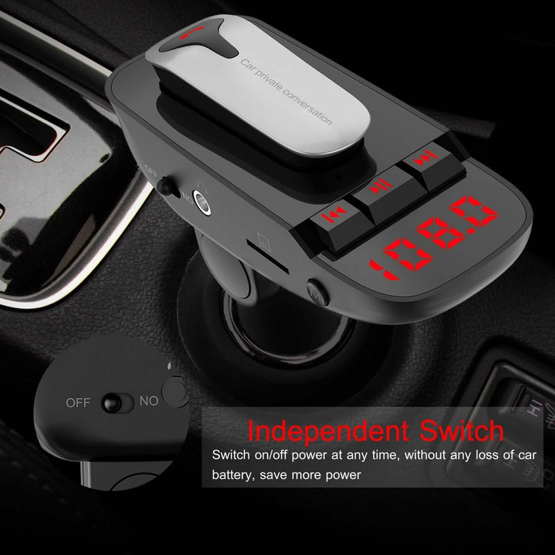 Car FM Transmitter with Wireless Earpiece 2 USB Charge Ports Automotive - DailySale