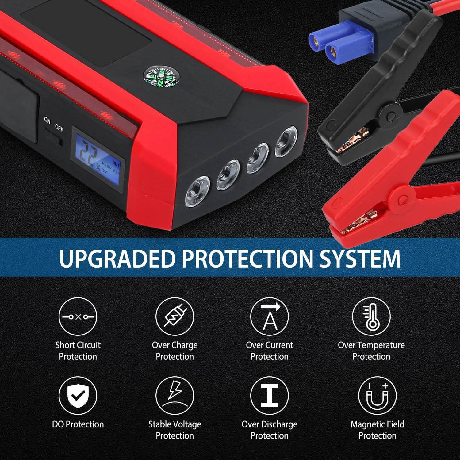 Car Jump Starter Booster with LCD Screen 4 Modes LED Flashlight Automotive - DailySale