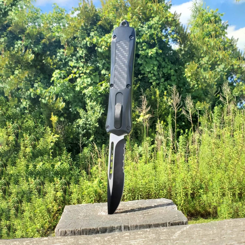 Carbon Fiber Automatic OTF Knife with Belt Clip Tactical - DailySale