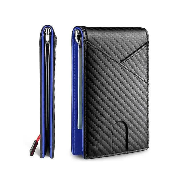 Carbon Fiber Rfid Men Wallets Bi-fold Vallet Billfold Men's Shoes & Accessories Blue - DailySale