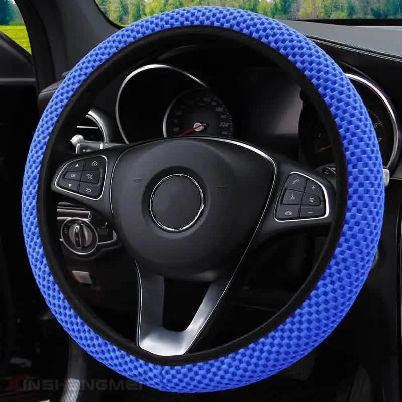 Carbon Fiber Sports Steering Wheel Cover Automotive Blue - DailySale
