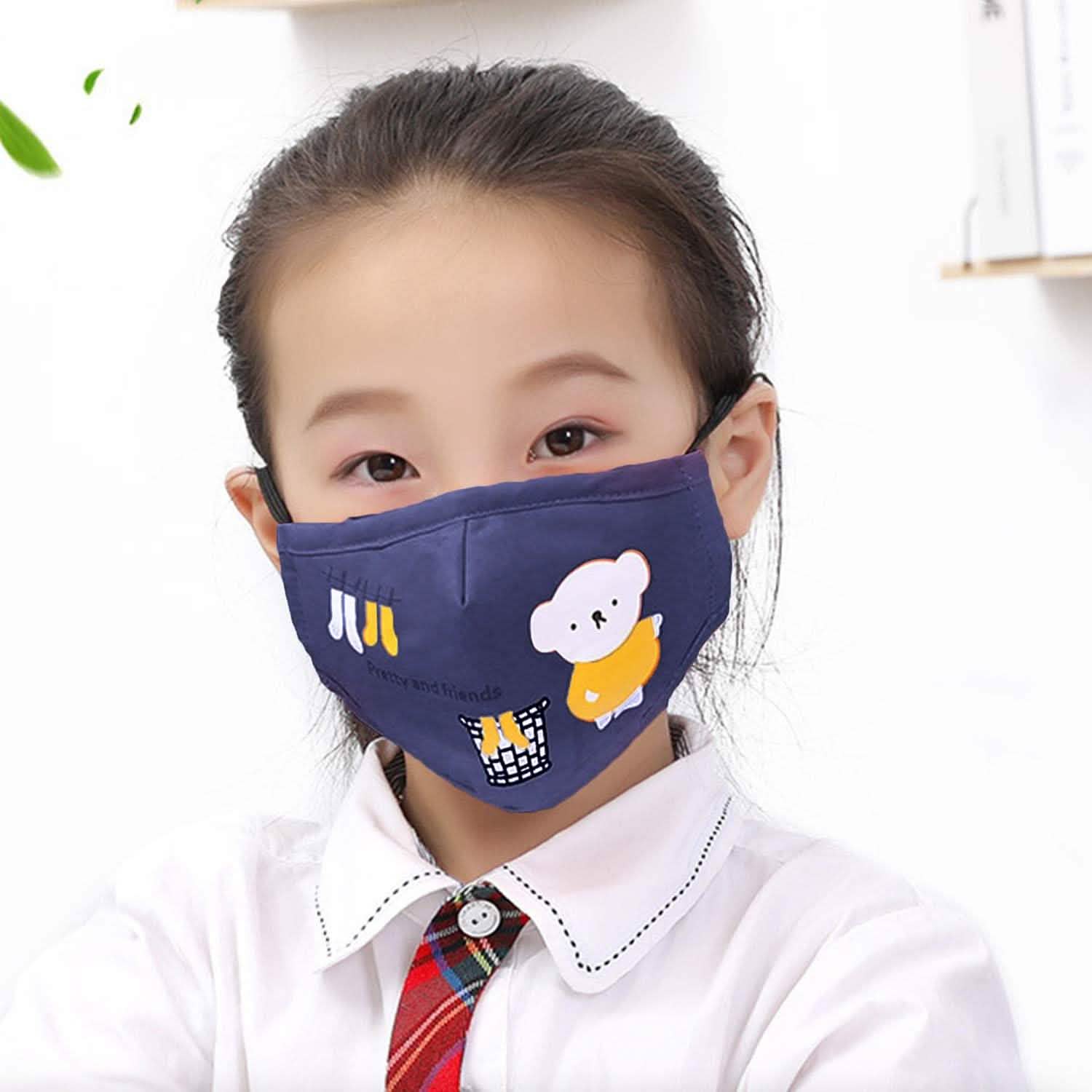 Cartoon Bears Cotton Dustproof for Children Face Masks & PPE Dark Blue - DailySale