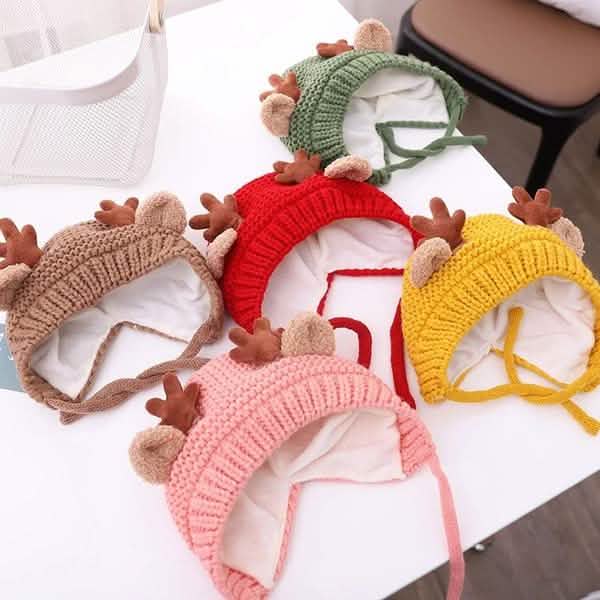 Cartoon Elk Baby Hat Winter Christmas Knitted Holiday Decor & Apparel - DailySale