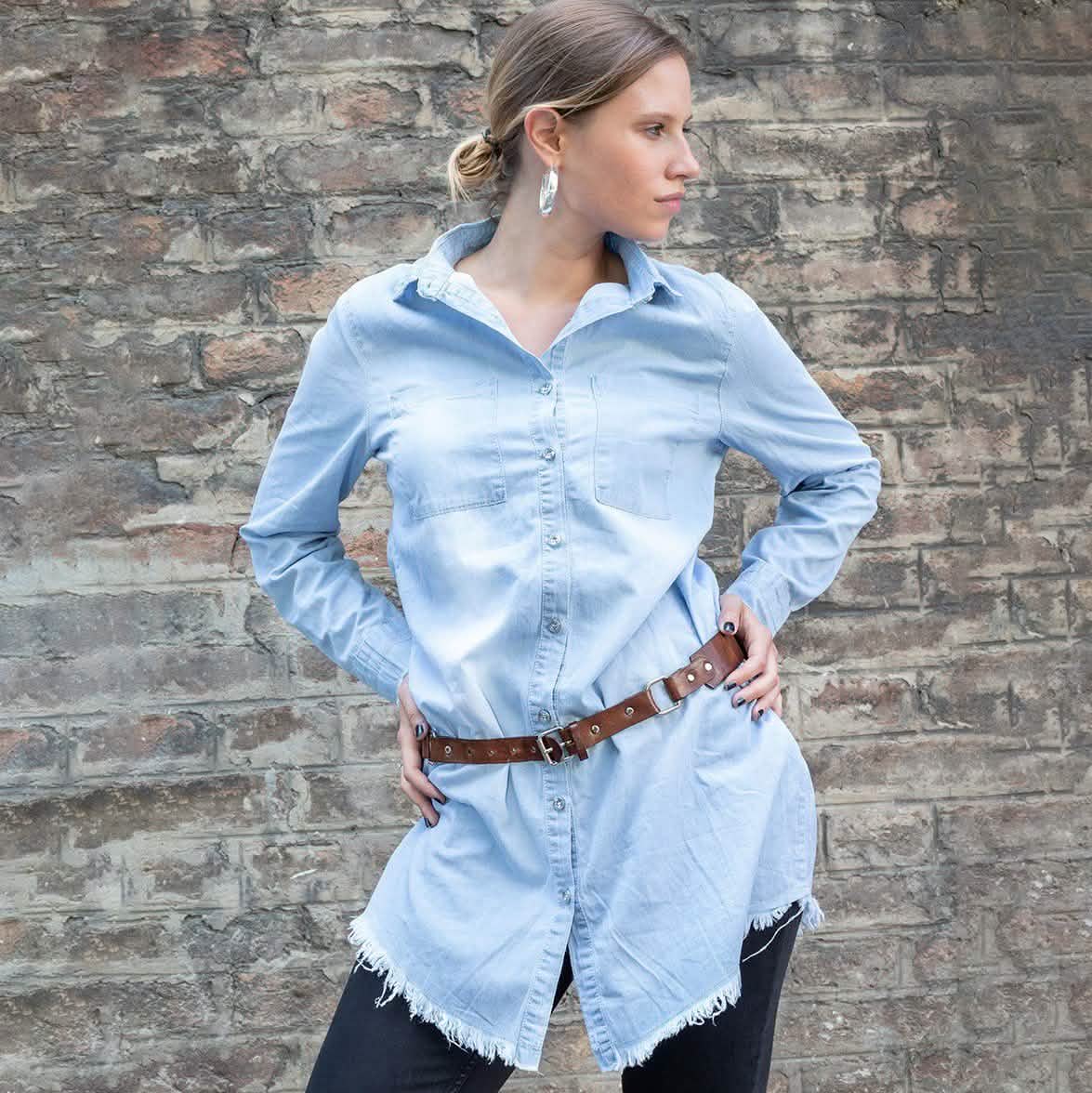 Casual Button Up Denim Shirt Women's Clothing - DailySale