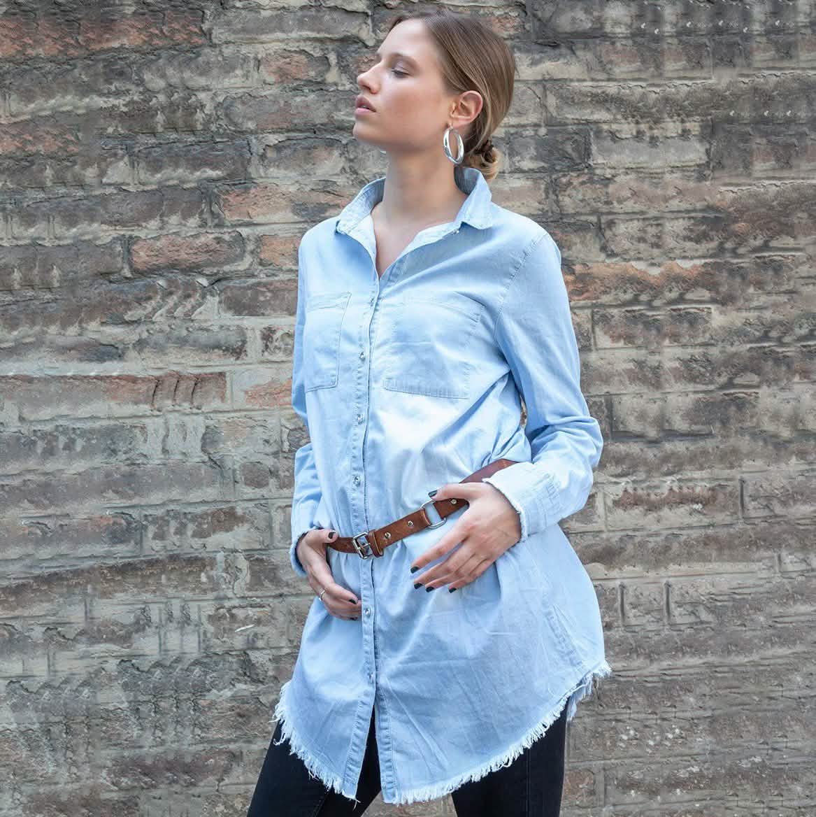 Casual Button Up Denim Shirt Women's Clothing - DailySale