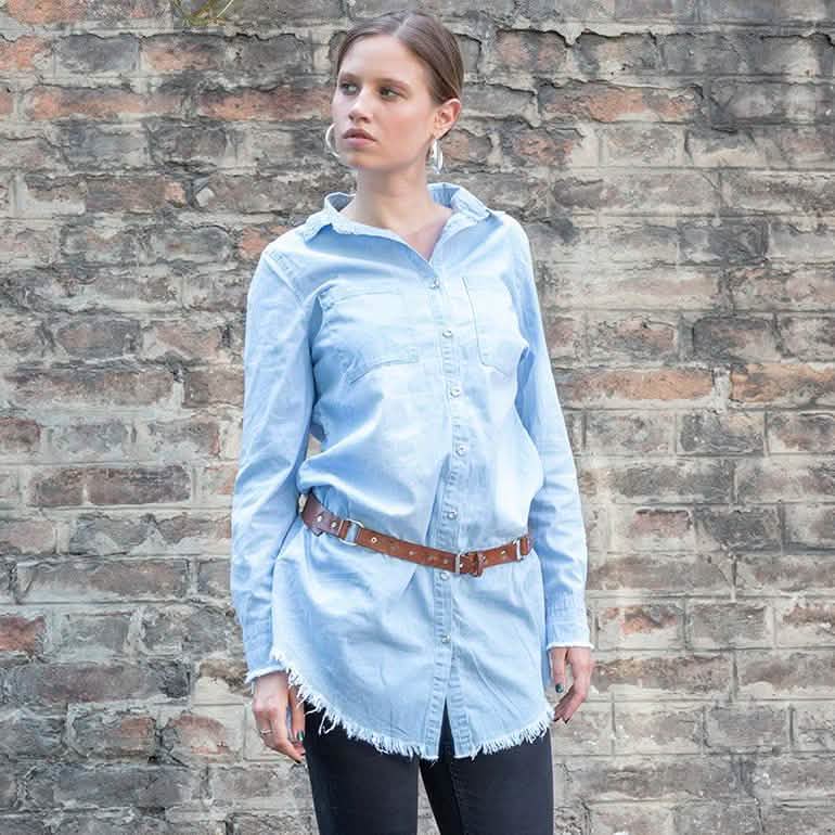 Casual Button Up Denim Shirt Women's Clothing - DailySale