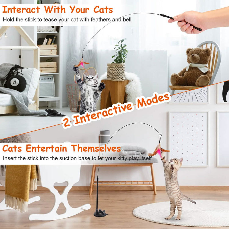 Cat Feather Wand Rod with 12 Pieces Feather Replacements for Cats Pet Supplies - DailySale