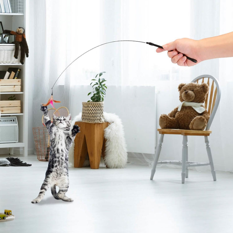 Cat Feather Wand Rod with 12 Pieces Feather Replacements for Cats Pet Supplies - DailySale