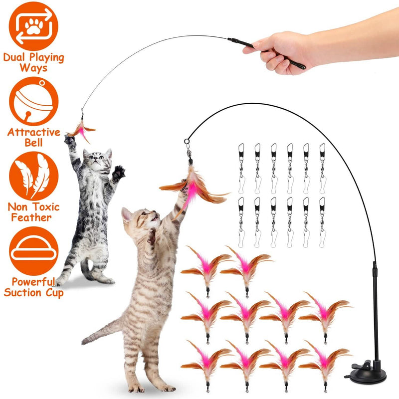 Cat Feather Wand Rod with 12 Pieces Feather Replacements for Cats Pet Supplies - DailySale