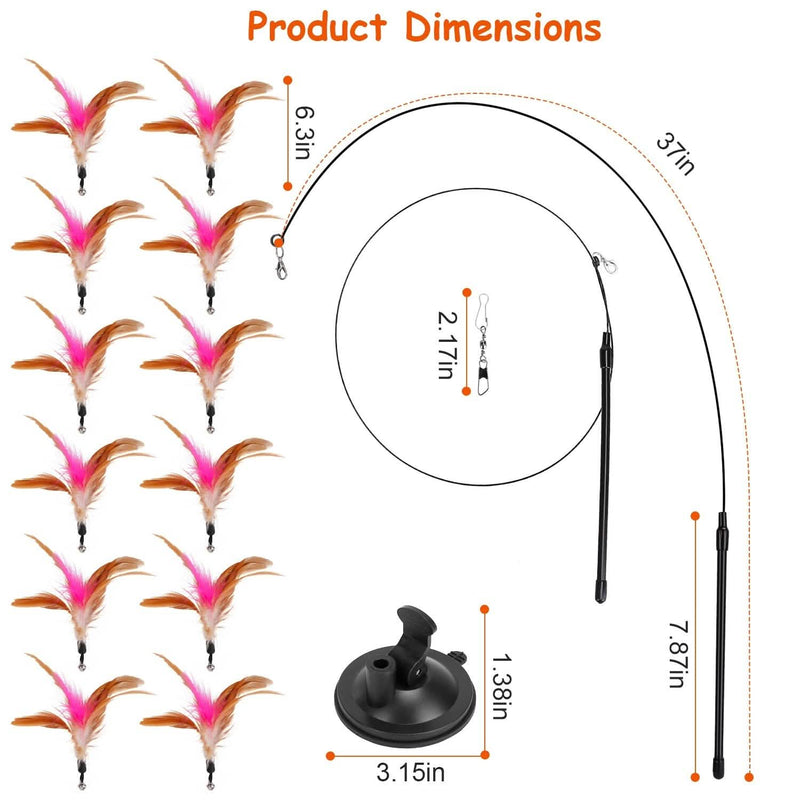 Cat Feather Wand Rod with 12 Pieces Feather Replacements for Cats Pet Supplies - DailySale