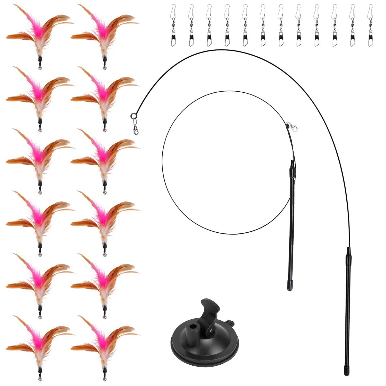 Cat Feather Wand Rod with 12 Pieces Feather Replacements for Cats Pet Supplies - DailySale