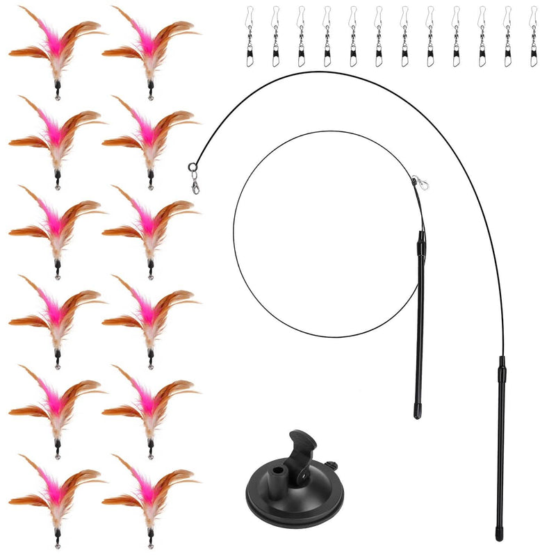 Cat Feather Wand Rod with 12 Pieces Feather Replacements for Cats Pet Supplies - DailySale