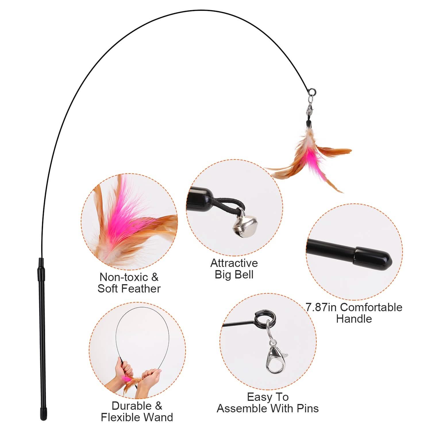 Cat Feather Wand Rod with 12 Pieces Feather Replacements for Cats Pet Supplies - DailySale