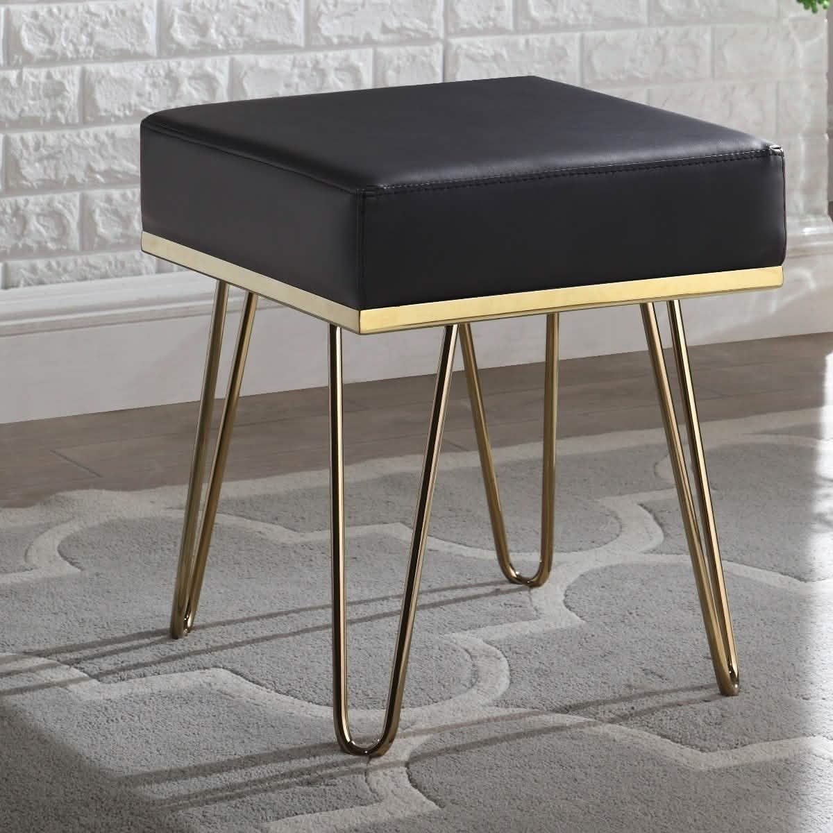Catheau Square Ottoman Brass Finished Frame Hairpin Legs Furniture & Decor Black - DailySale