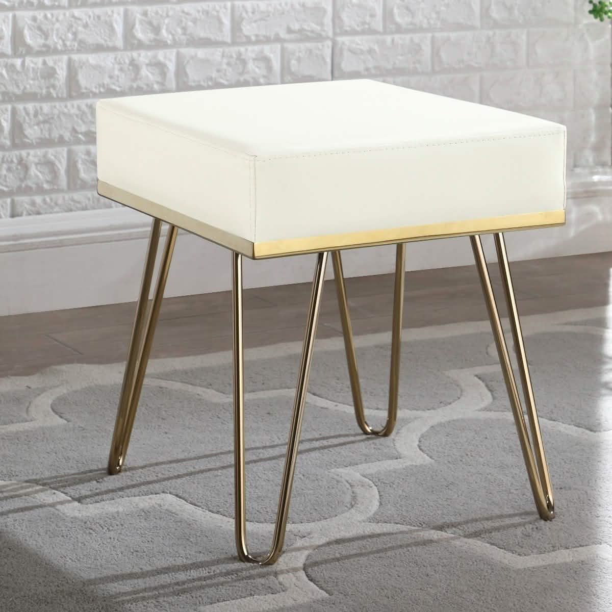 Catheau Square Ottoman Brass Finished Frame Hairpin Legs Furniture & Decor Cream - DailySale