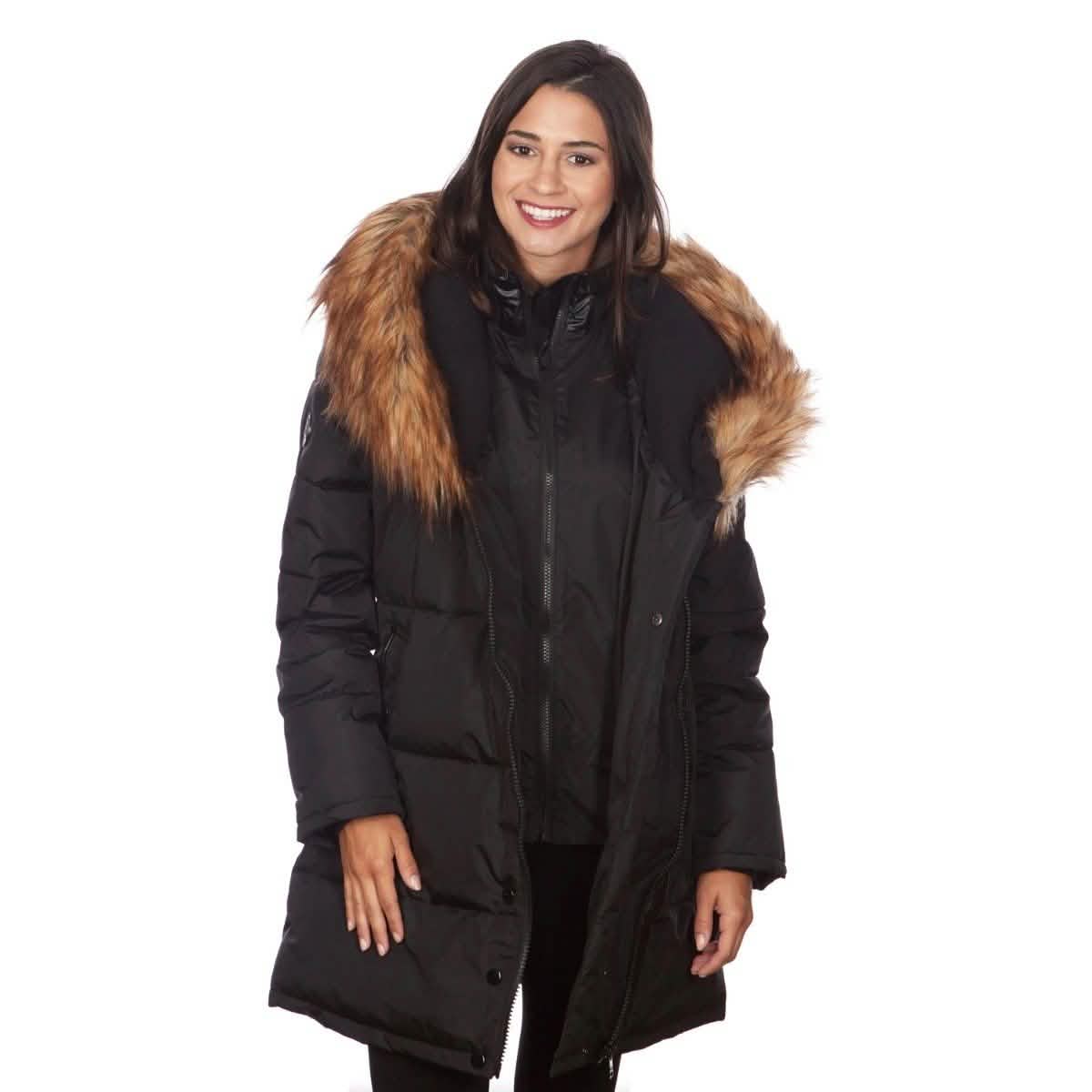 Celsius Women's Faux Fur Hooded Biker Style Puffy Coat Women's Apparel S Black - DailySale