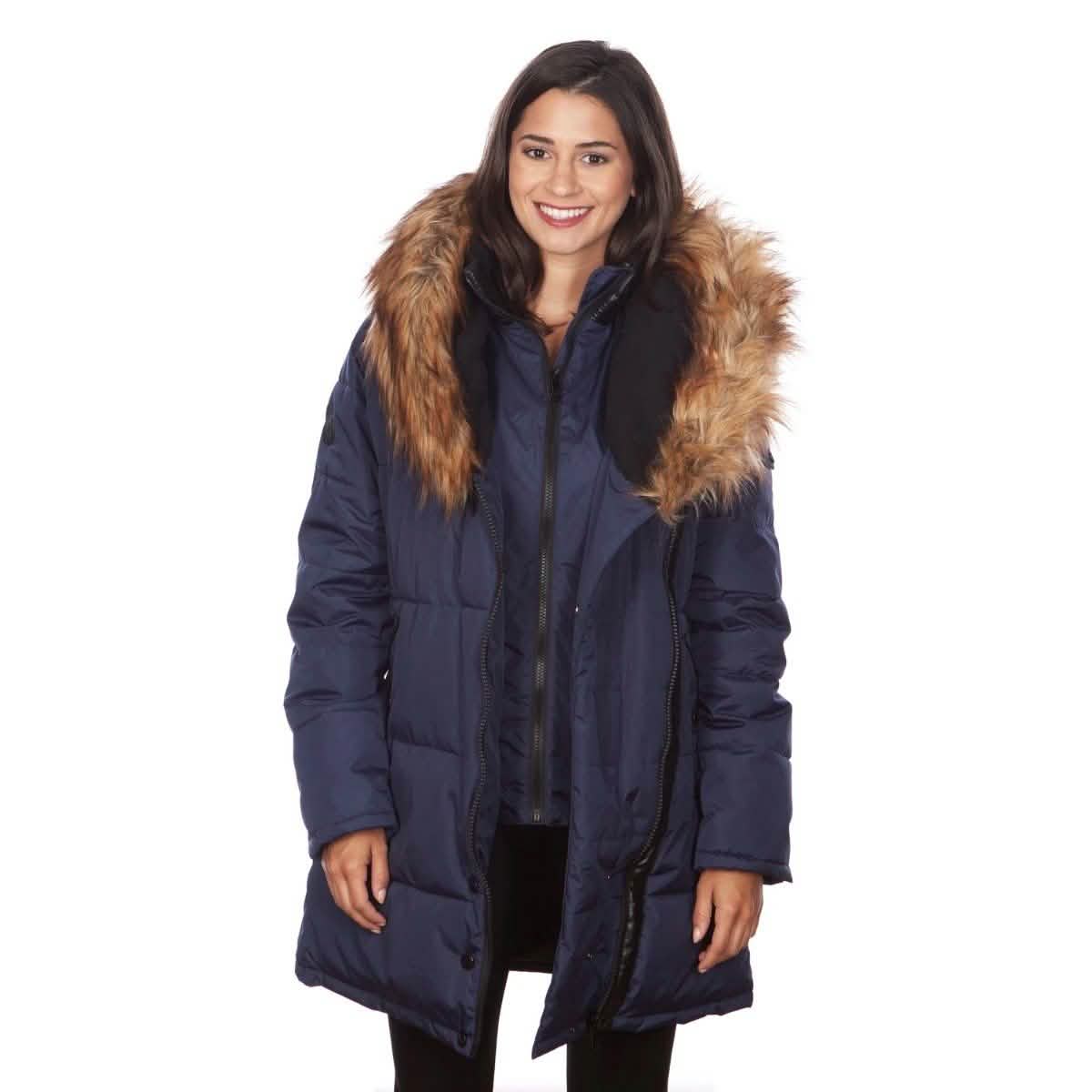 Celsius Women's Faux Fur Hooded Biker Style Puffy Coat Women's Apparel S Navy - DailySale