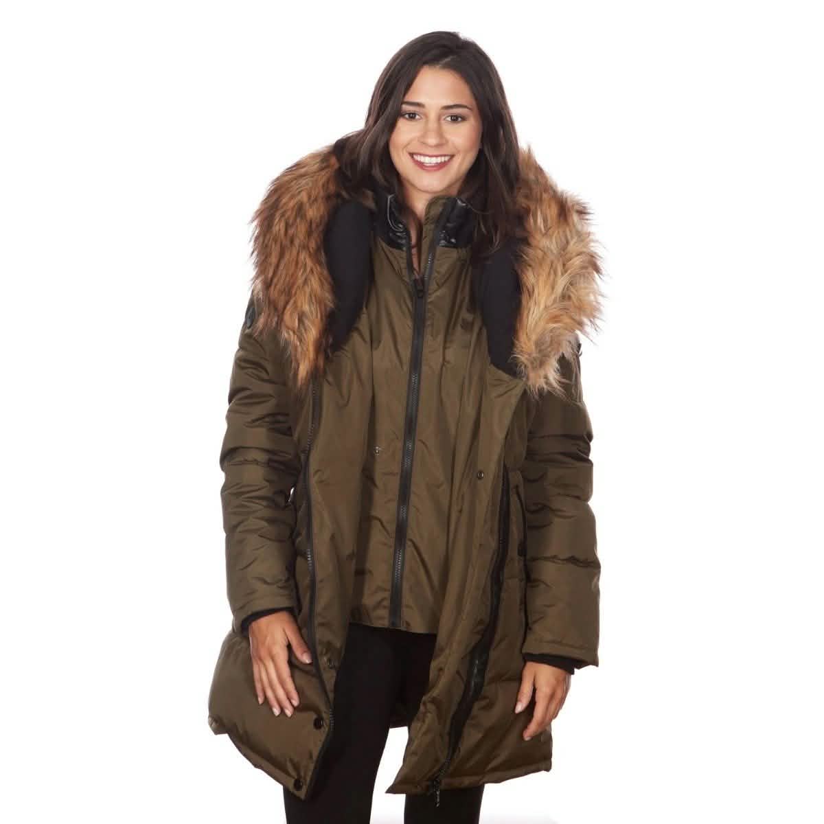 Celsius Women's Faux Fur Hooded Biker Style Puffy Coat Women's Apparel S Olive - DailySale