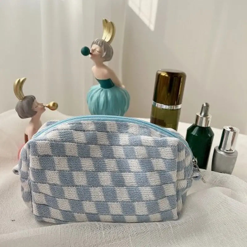 Checkered Pattern Zipper Makeup Bag Bags & Travel Blue - DailySale