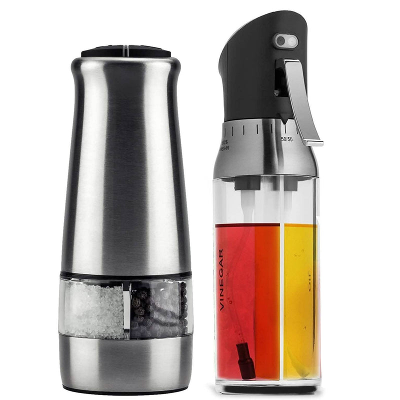Chef's Star Premium Electric Salt and Pepper Grinder with Olive Oil and Vinegar Misting Sprayer Kitchen Essentials - DailySale