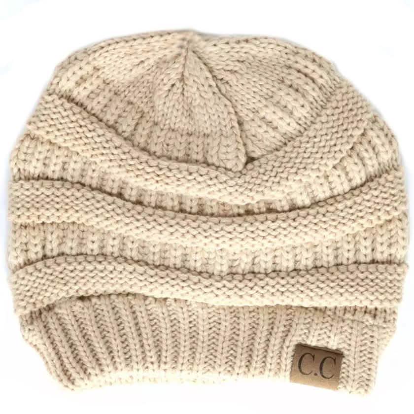 Cheveux Corp. Women's Solid Classic CC Beanie Women's Accessories Beige - DailySale