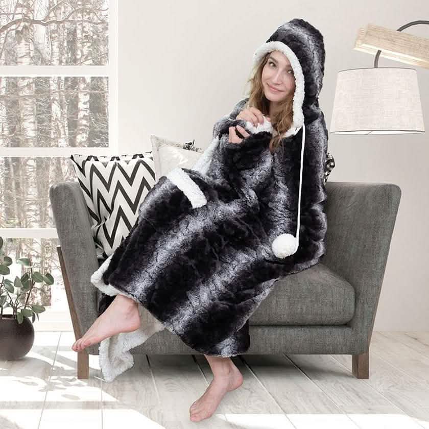 Chic Home Sherpa-Lined Hoodie Robe Women's Apparel Charcoal - DailySale
