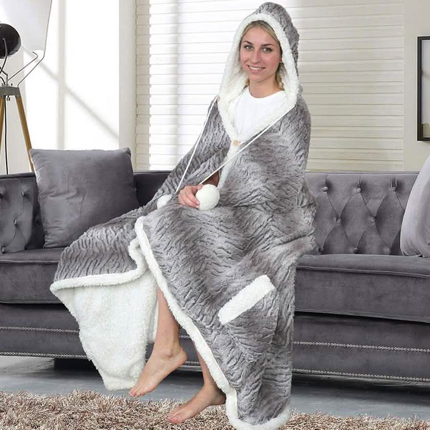 Chic Home Sherpa-Lined Hoodie Robe Women's Apparel Dark Gray - DailySale
