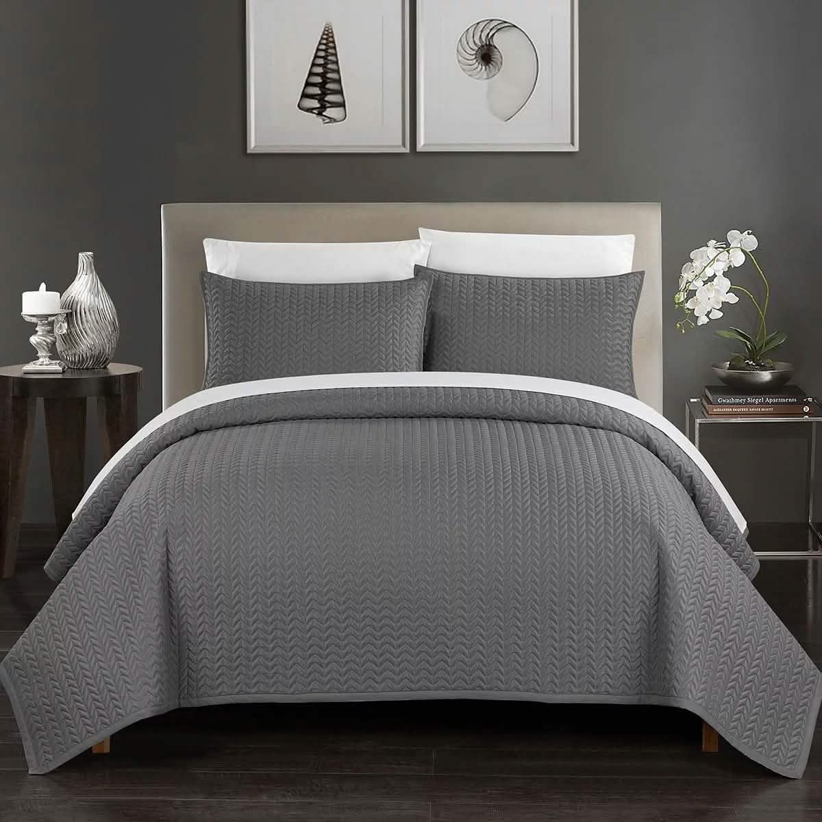 Chic Home Weaverland Quilt Set Bedding Charcoal Gray Twin - DailySale