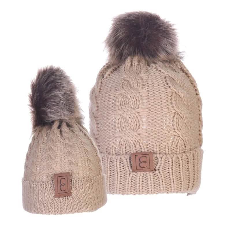 Chic Mom and Me Pom Beanies Women's Apparel Khaki - DailySale