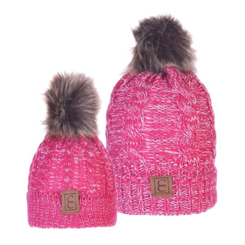 Chic Mom and Me Pom Beanies Women's Apparel Pink/White - DailySale
