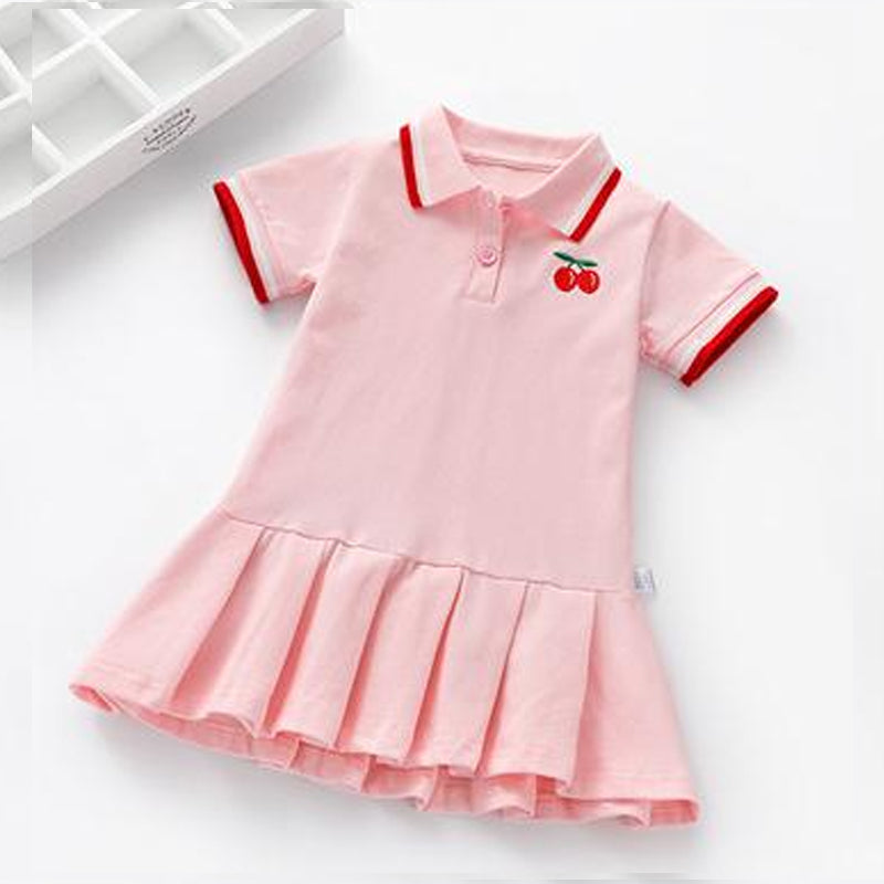 Children Dress Spring Summer Turn-Down Collar Kids' Clothing Pink 2T-90 - DailySale
