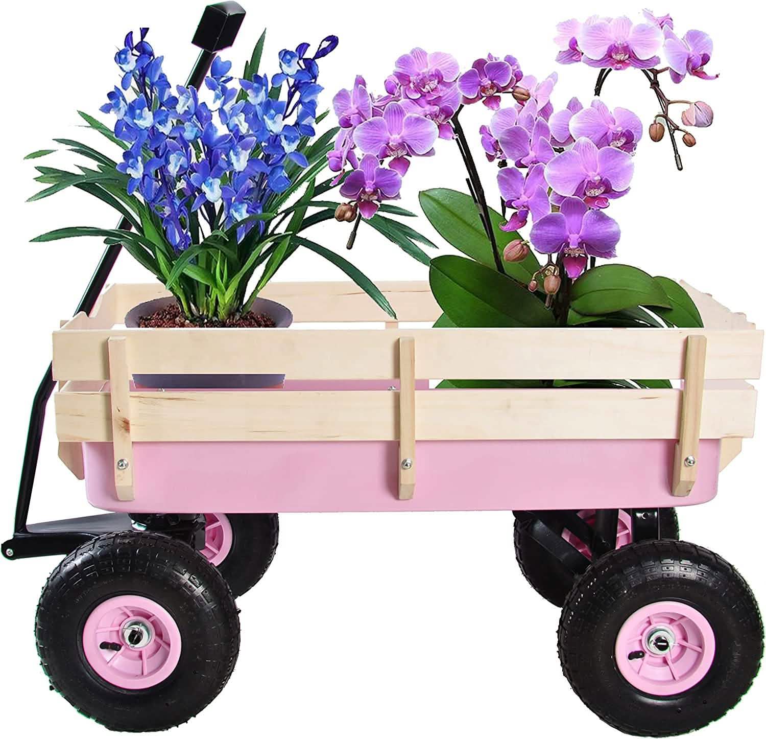 Children Outdoor Wagon All Terrain Pulling with Wood Railing Air Tires Toys & Games - DailySale